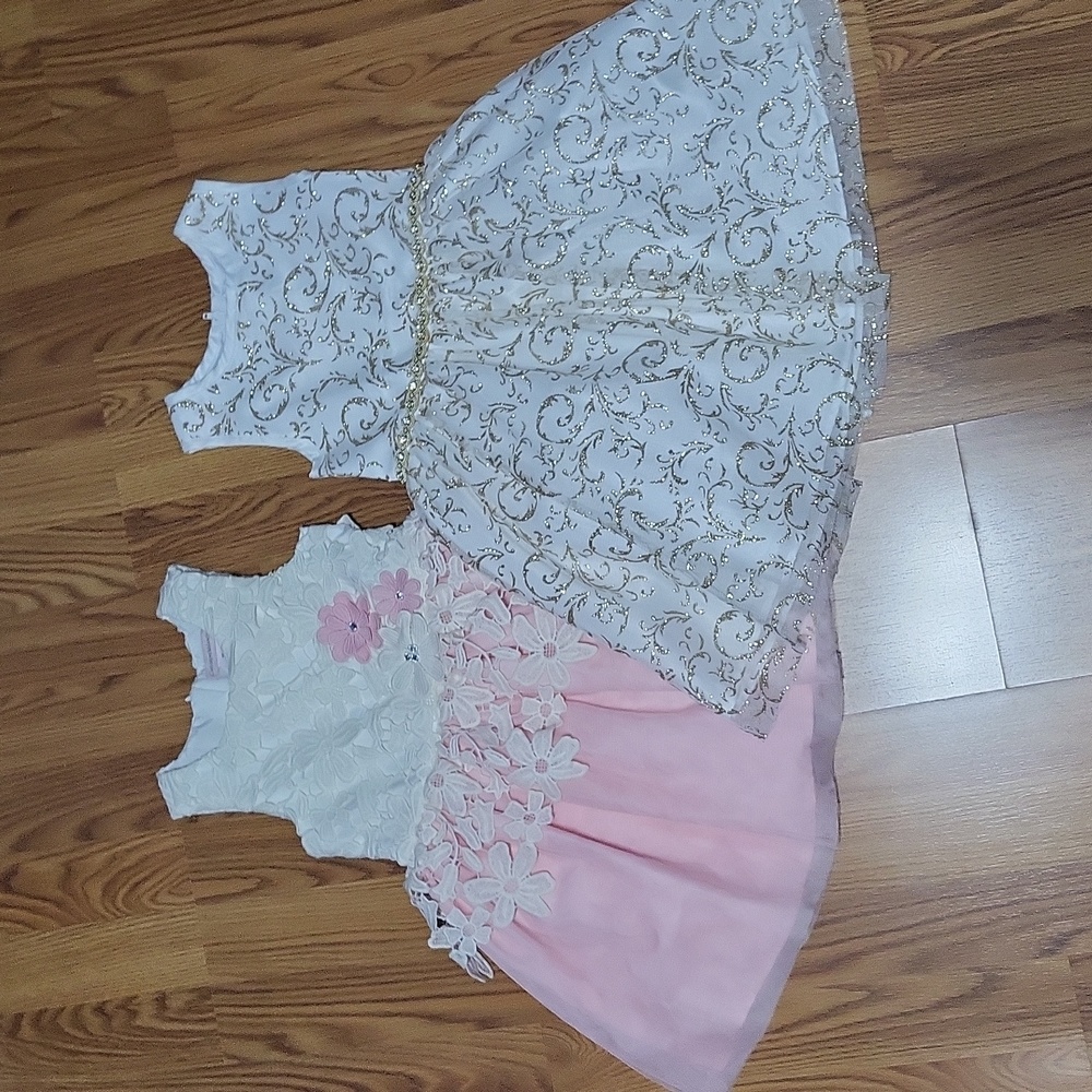 2 girls dresses lot Rare Editions Catherine Malandrino 4T pink white gold floral